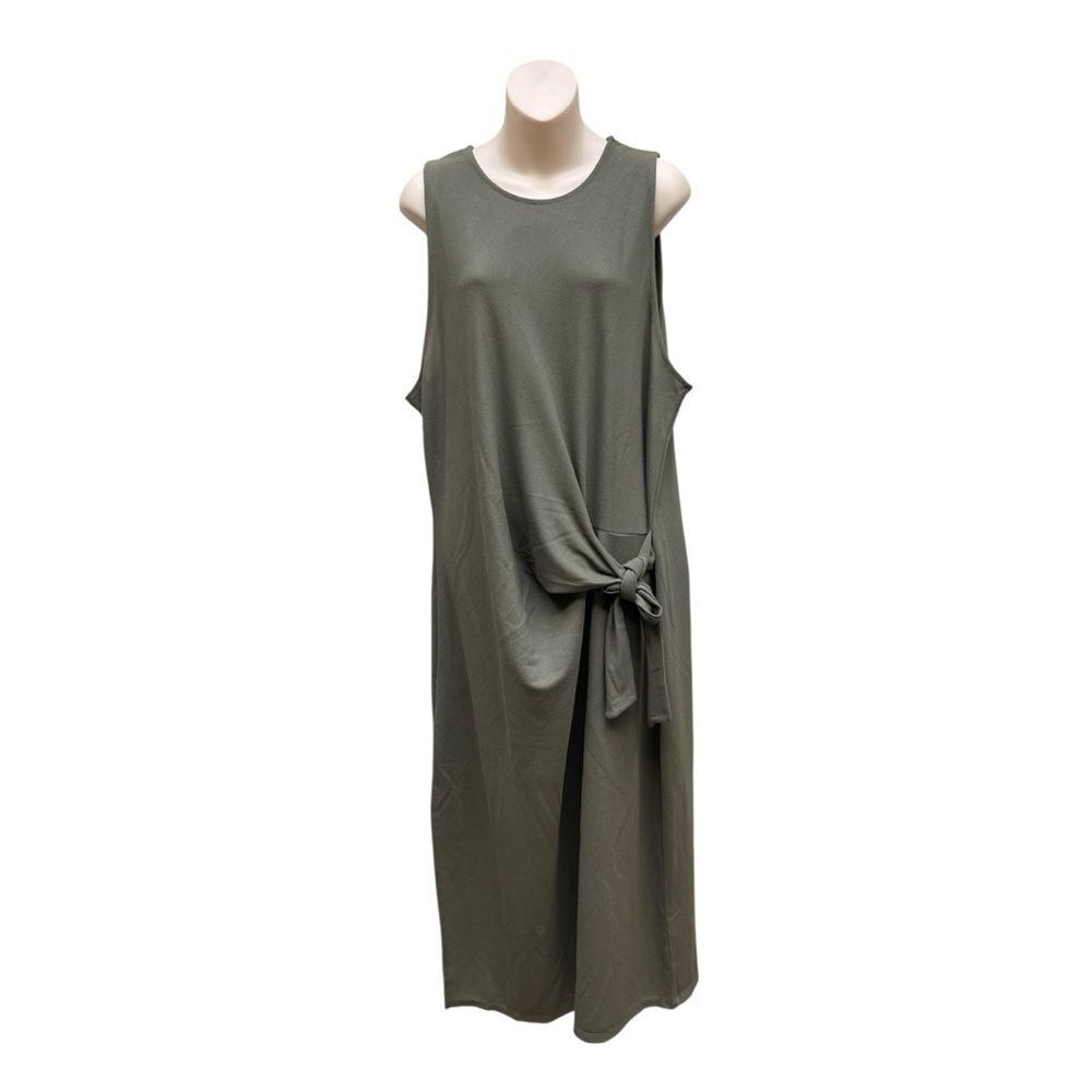 Mango Olive Green Tie Waist Midi Dress Sleeveless Size 16 NWT